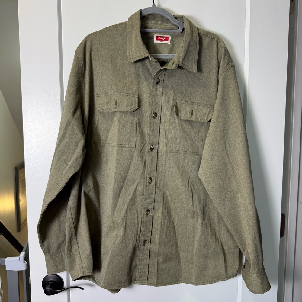 Wrangler Relaxed Fit Olive Green Long Sleeve Casual Button Down‎ Shirt XL